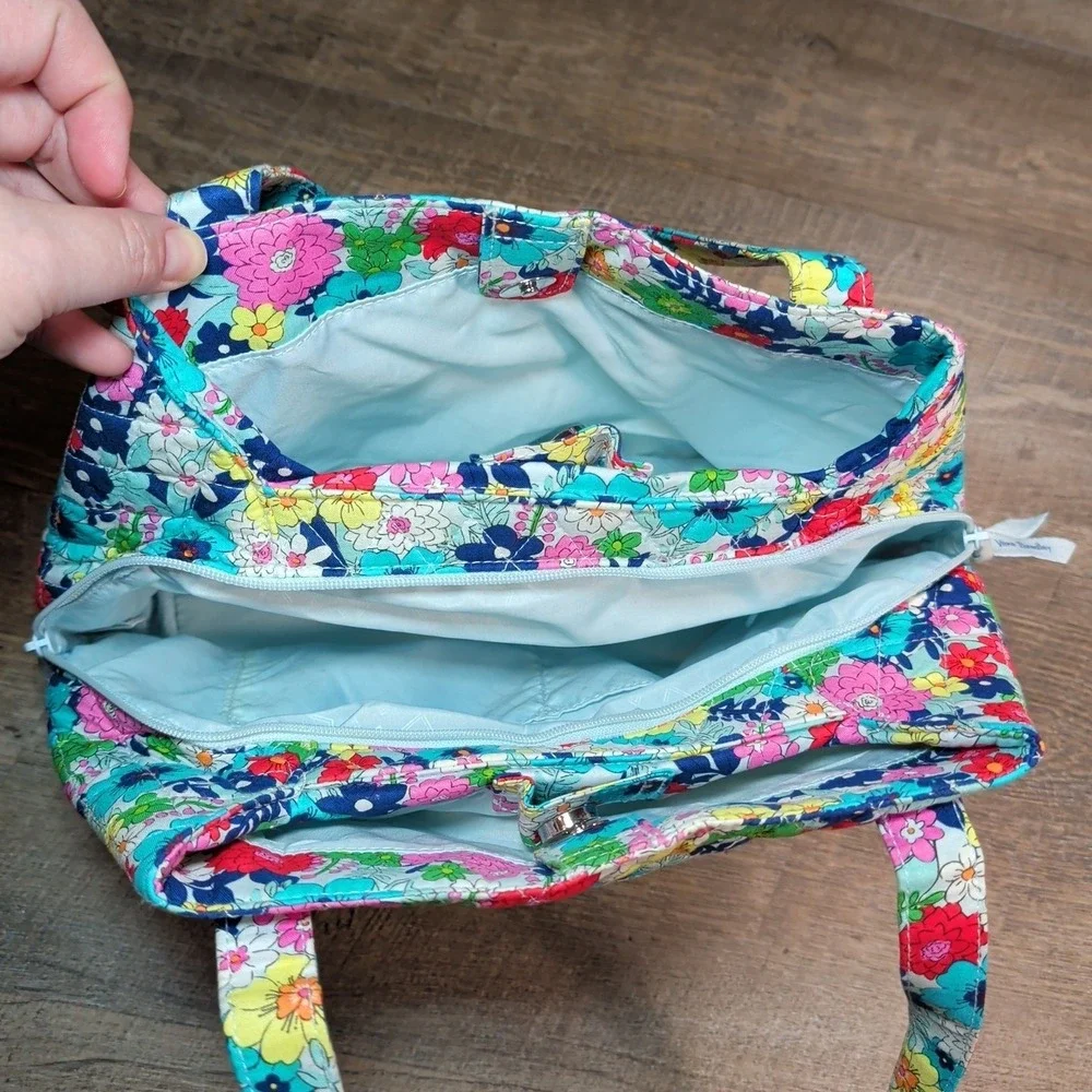 Vera Bradley Shoulder Bag Far Out Floral Three Compartment Quilted Purse Handbag